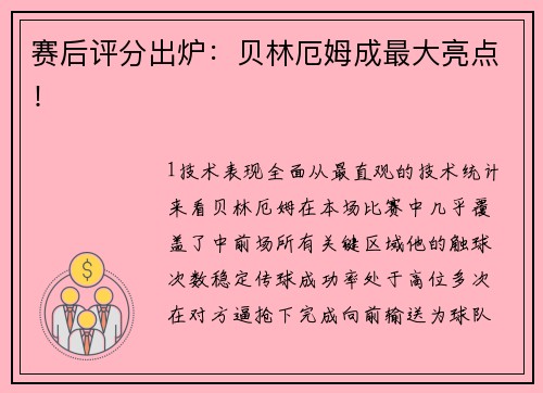 赛后评分出炉：贝林厄姆成最大亮点！