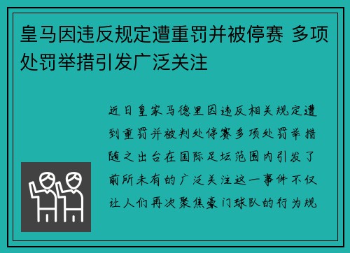皇马因违反规定遭重罚并被停赛 多项处罚举措引发广泛关注